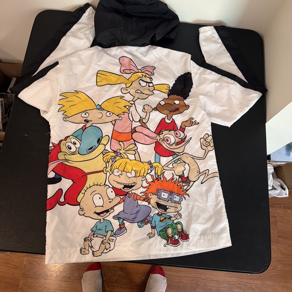 Nickelodeon Windbreaker Pullover Jacket Rugrats Ren Stimpy Hey Arnold Hooded S